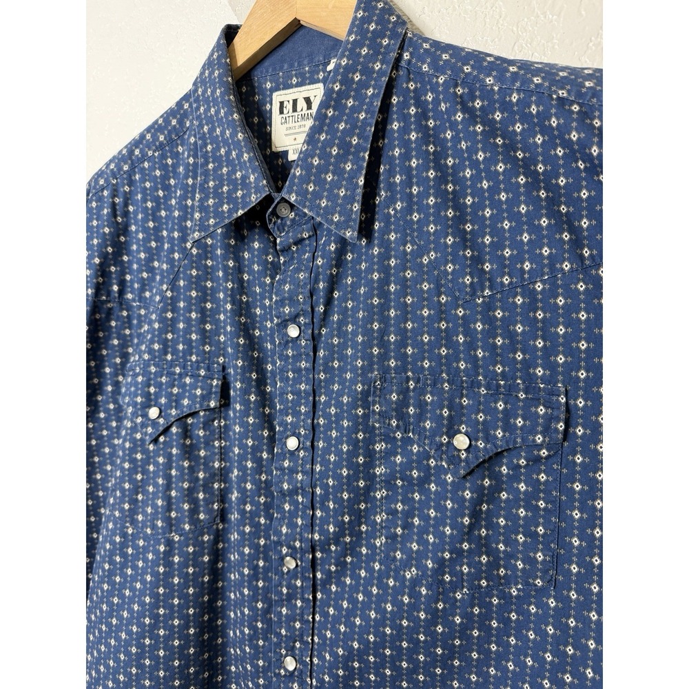 Ely Cattleman Mens Blue Geometric Pearl Snap Western Shirt Short Sleeve XXL 2XL - Picture 4 of 14